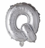 Folieballon zilver letter 'Q' met rietje
