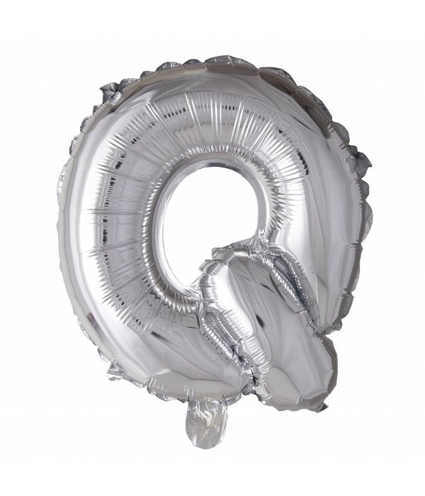 Folieballon zilver letter 'Q' met rietje
