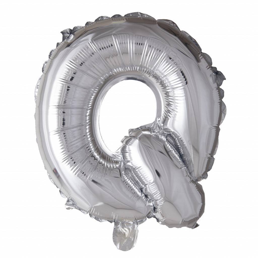 Folieballon zilver letter 'Q' met rietje