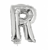 Folieballon zilver letter 'R' met rietje
