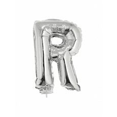 Folieballon zilver letter 'R' met rietje