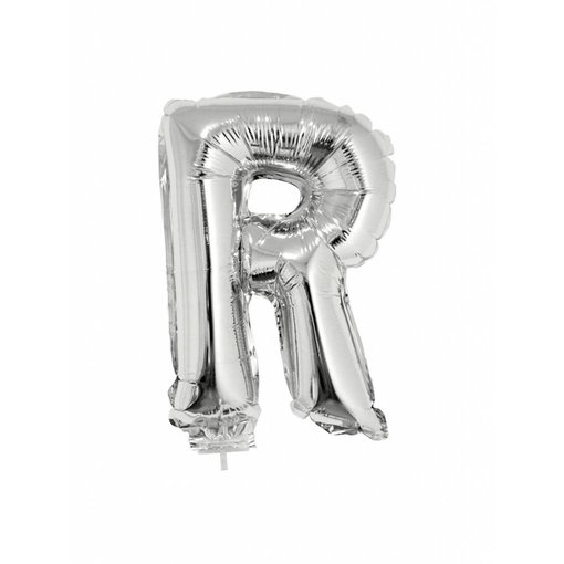 Folieballon zilver letter 'R' met rietje