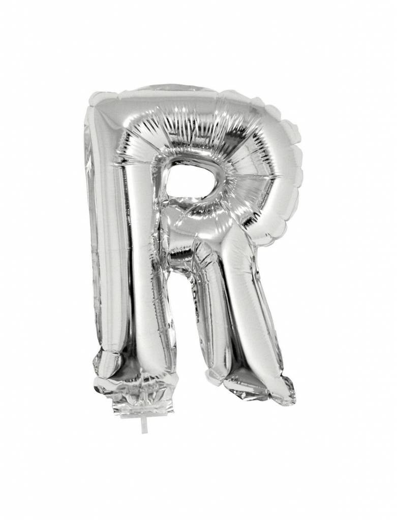 Folieballon zilver letter &apos;R&apos; met rietje afbeelding