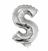 Folieballon zilver letter 'S' met rietje
