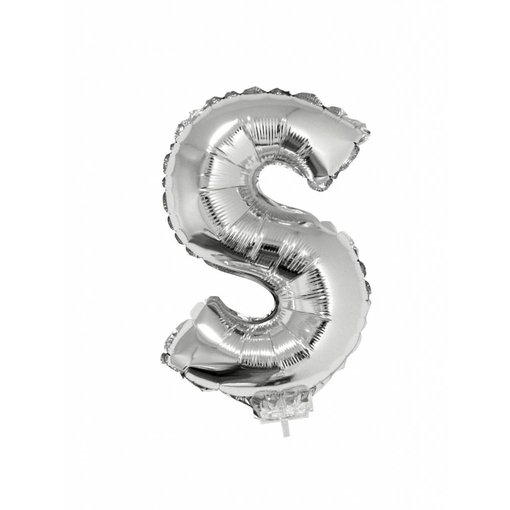 Folieballon zilver letter 'S' met rietje