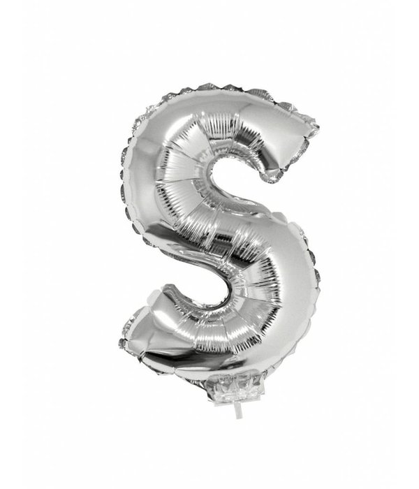 Folieballon zilver letter 'S' met rietje