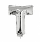 Folieballon zilver letter 'T' met rietje