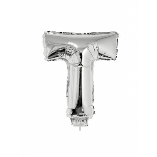 Folieballon zilver letter 'T' met rietje
