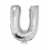 Folieballon zilver letter 'U' met rietje