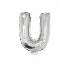 Folieballon zilver letter 'U' met rietje
