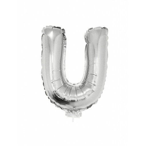 Folieballon zilver letter 'U' met rietje