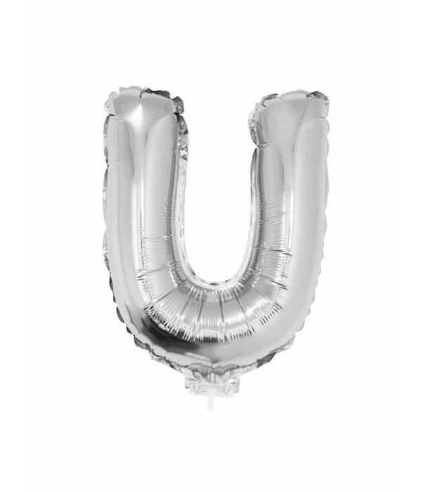 Folieballon zilver letter 'U' met rietje