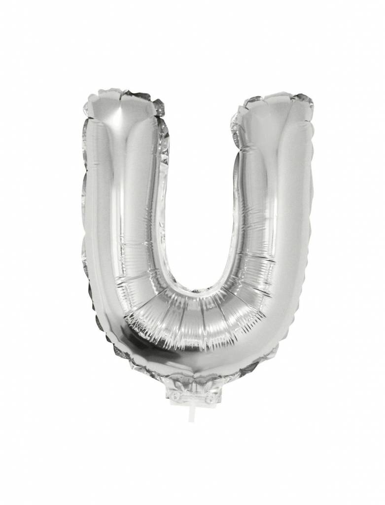 Folieballon zilver letter &apos;U&apos; met rietje afbeelding