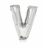 Folieballon zilver letter 'V' met rietje