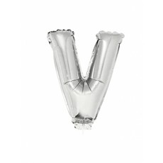 Folieballon zilver letter 'V' met rietje