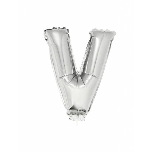 Folieballon zilver letter 'V' met rietje