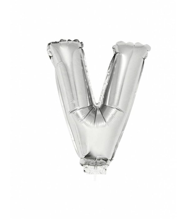 Folieballon zilver letter 'V' met rietje