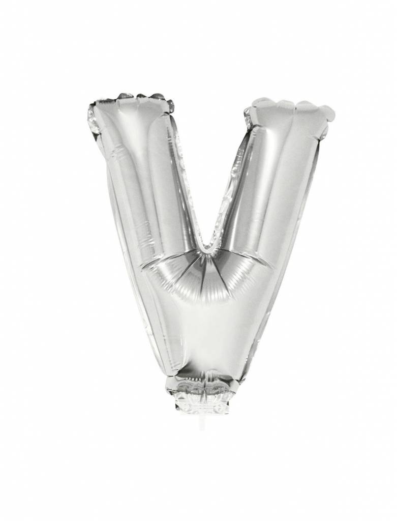 Folieballon zilver letter 'V' met rietje