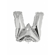 Folieballon zilver letter 'W' met rietje