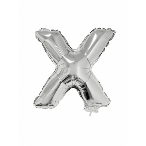 Folieballon zilver letter 'X' met rietje