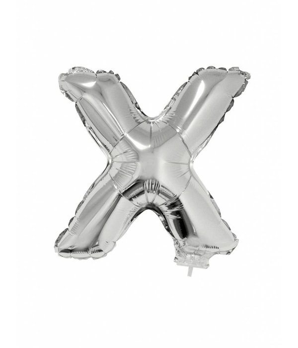 Folieballon zilver letter 'X' met rietje