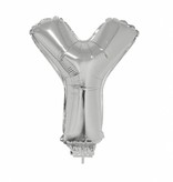 Folieballon zilver letter 'Y' met rietje