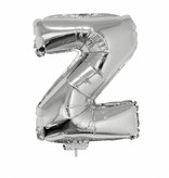 Folieballon zilver letter 'Z' met rietje
