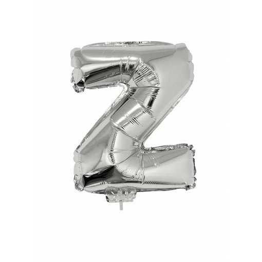 Folieballon zilver letter 'Z' met rietje