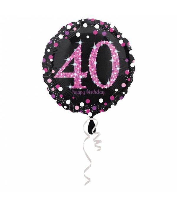 FolieBallon 40 jaar happy birthday pink 43cm