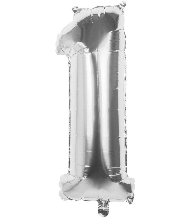 Zilveren folieballon cijfer '1' 36cm