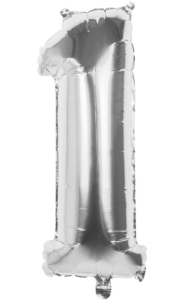 Zilveren folieballon cijfer &apos;1&apos; 36cm afbeelding