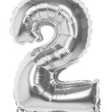 Zilveren folieballon cijfer '2' 36cm
