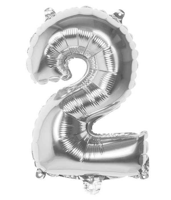Zilveren folieballon cijfer '2' 36cm