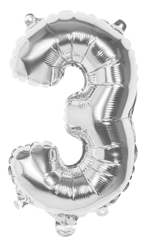 Folieballon zilver cijfer &apos;3&apos; 36cm afbeelding