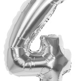 Folieballon zilver cijfer '4' 36cm
