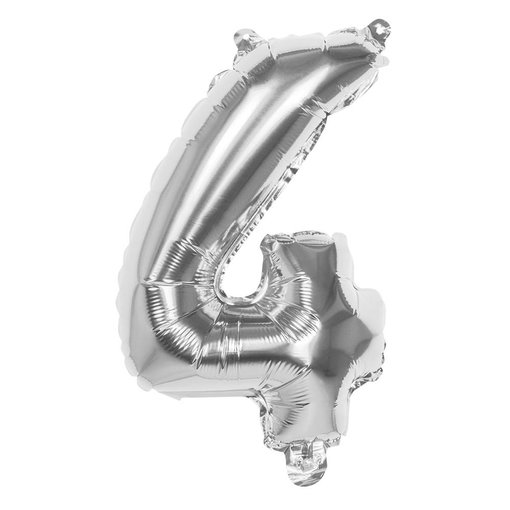 Folieballon zilver cijfer '4' 36cm