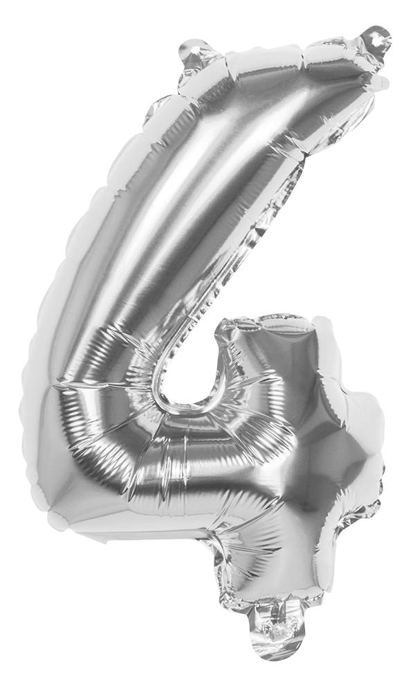 Folieballon zilver cijfer &apos;4&apos; 36cm afbeelding