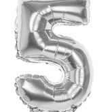 Folieballon zilver cijfer '5' 36cm