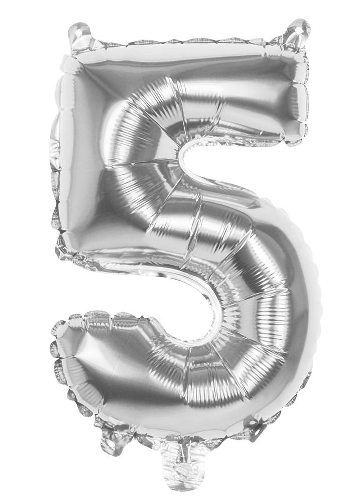 Folieballon zilver cijfer &apos;5&apos; 36cm afbeelding