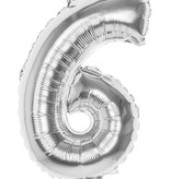 Folieballon zilver cijfer '6' 36cm