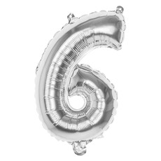 Folieballon zilver cijfer '6' 36cm