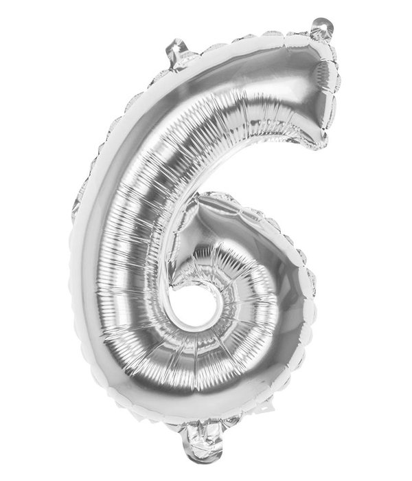 Folieballon zilver cijfer '6' 36cm