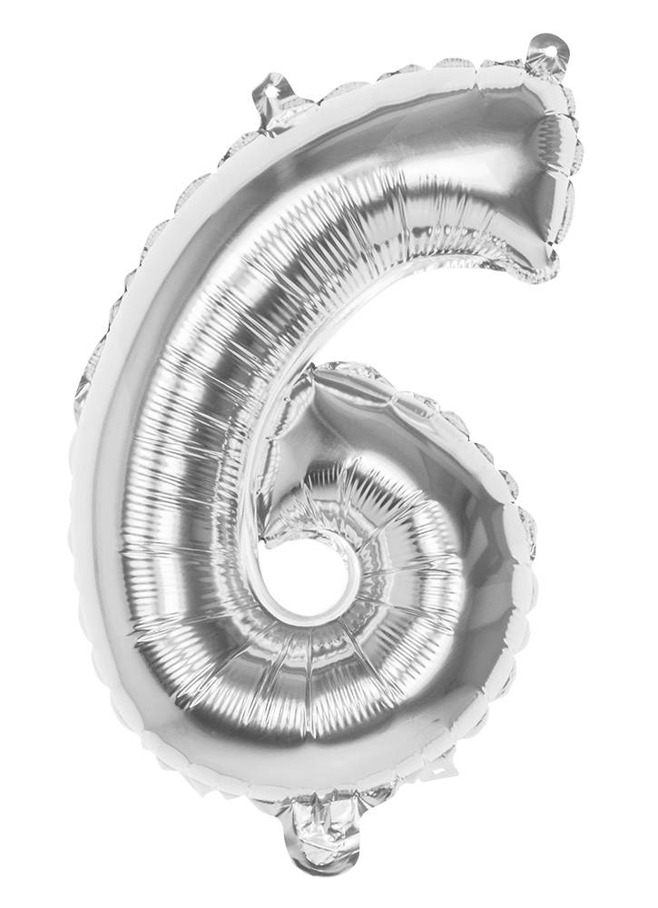 Folieballon zilver cijfer &apos;6&apos; 36cm afbeelding