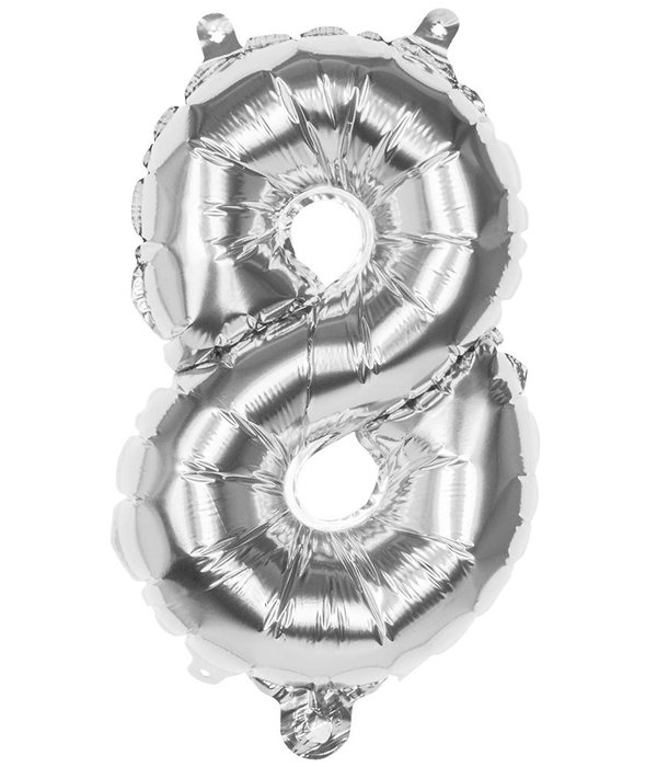 Folieballon zilver cijfer '8' 36cm