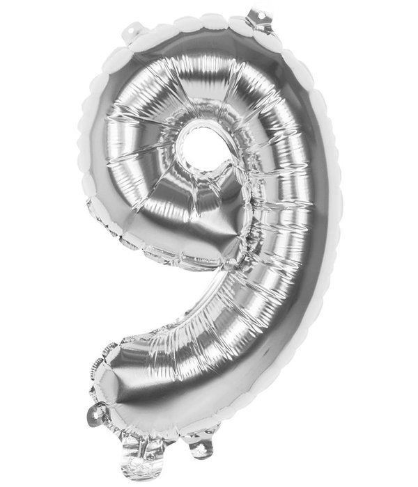 Zilveren folieballon cijfer '9' 36cm
