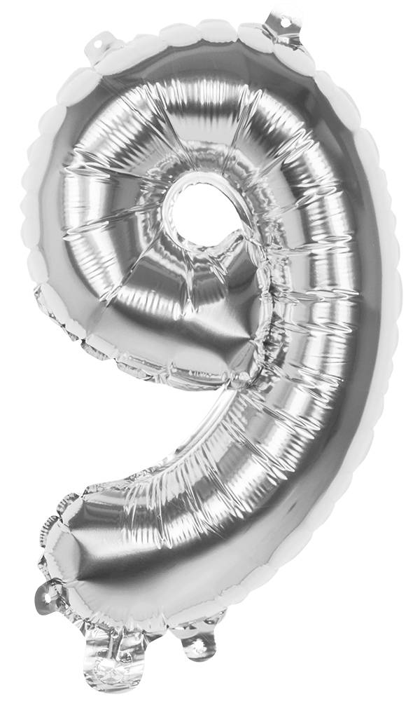 Zilveren folieballon cijfer &apos;9&apos; 36cm afbeelding