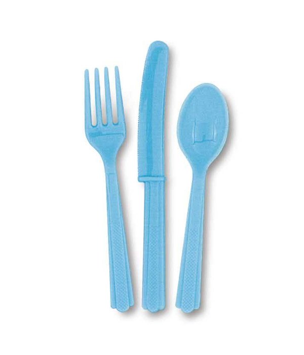 18 stuks lichtblauwe bestek assorti