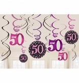 50 jaar hangdecoratie swirls mix pink