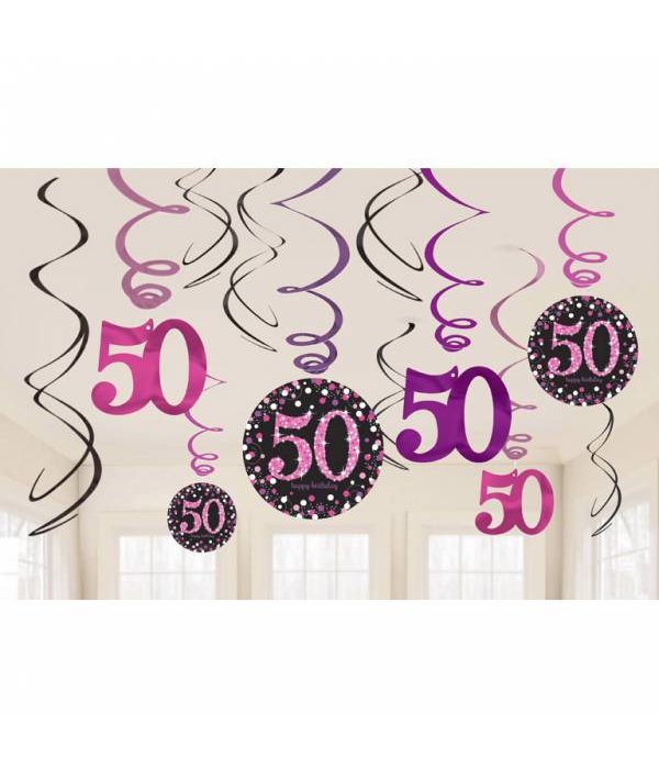 50 jaar hangdecoratie swirls mix pink