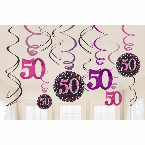 50 jaar hangdecoratie swirls mix pink afbeelding